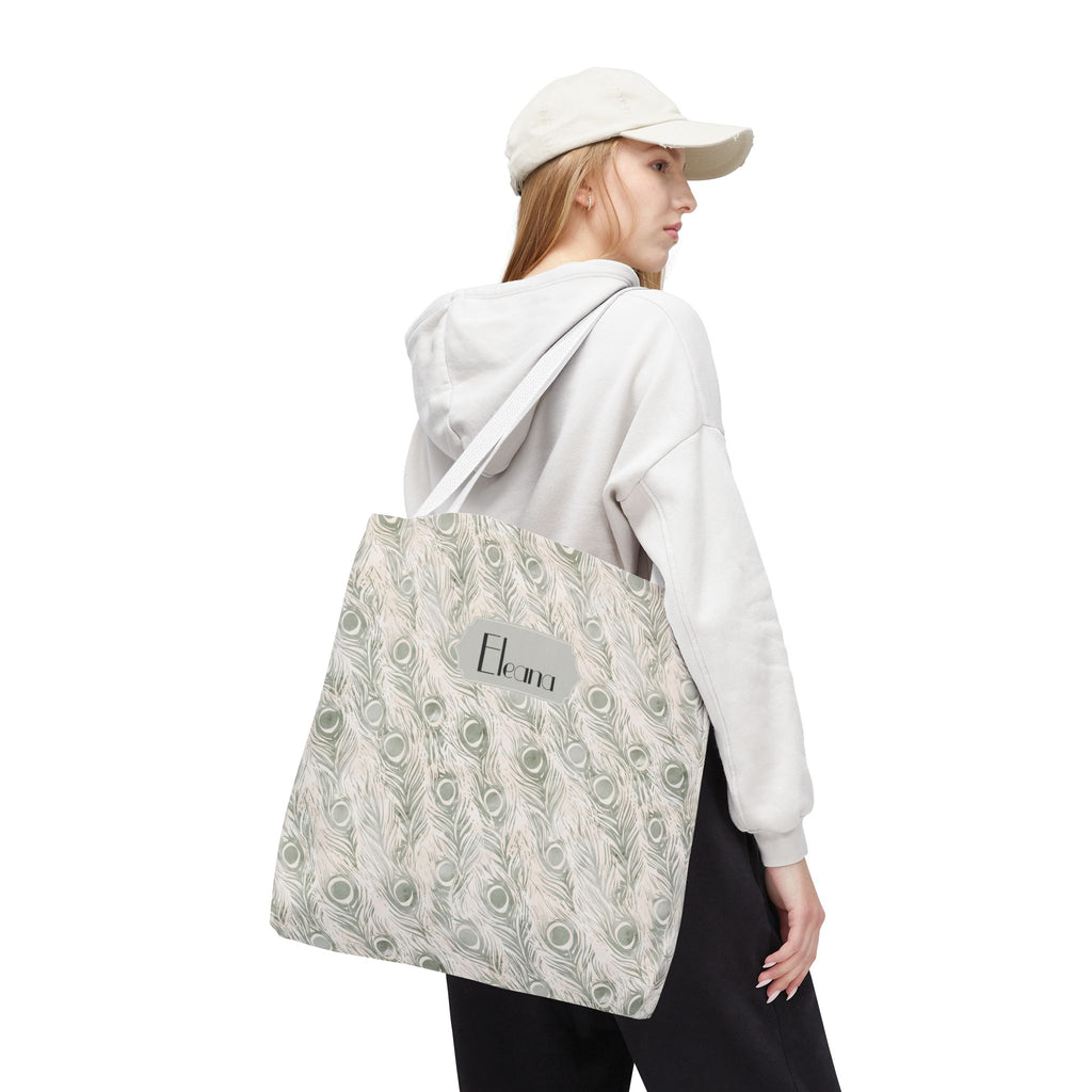Personalizable Tote - Elegant Grey Peacock Feather Pattern Bag