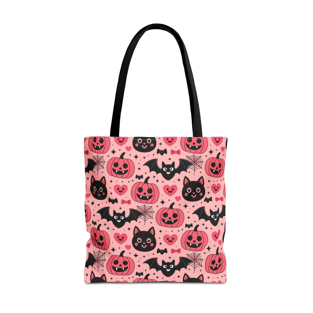 Cute Halloween Trick or Treat Tote Bag  - Pink Pumpkins, Black Cats and Bats Candy Carryall
