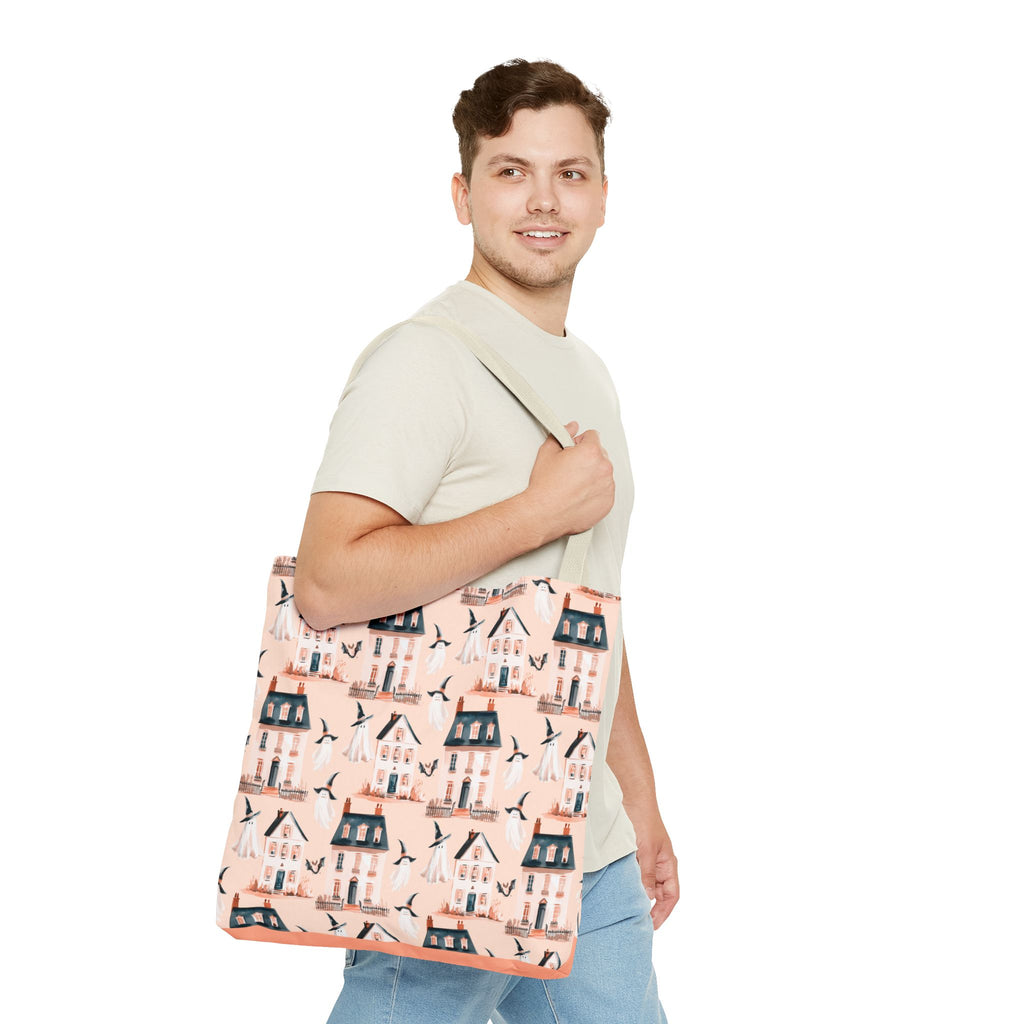 Spooky Cottage Pattern Tote -Haunted Village Ghosts and Houses Bag