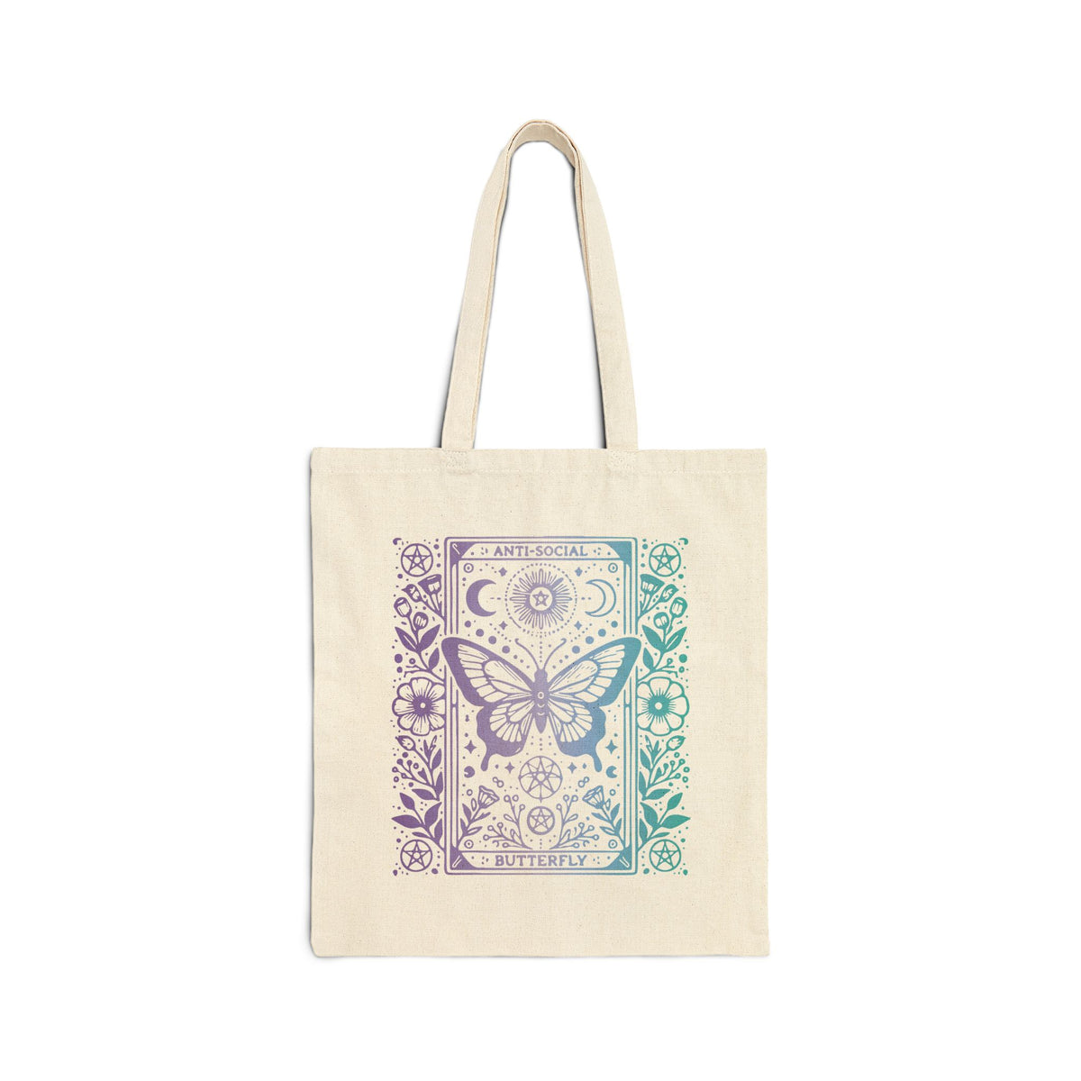 Anti-Social Butterfly Tarot Canvas Tote - Purple and Blue Gradient Boho Mystic Market Bag
