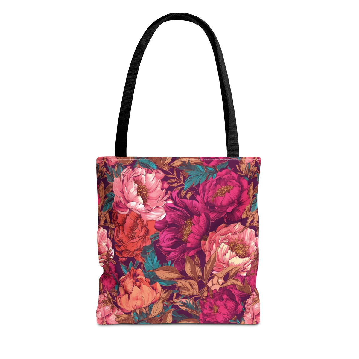 Bright Magenta and Teal Peony Tote Bag – Vintage Punk Floral Carryall