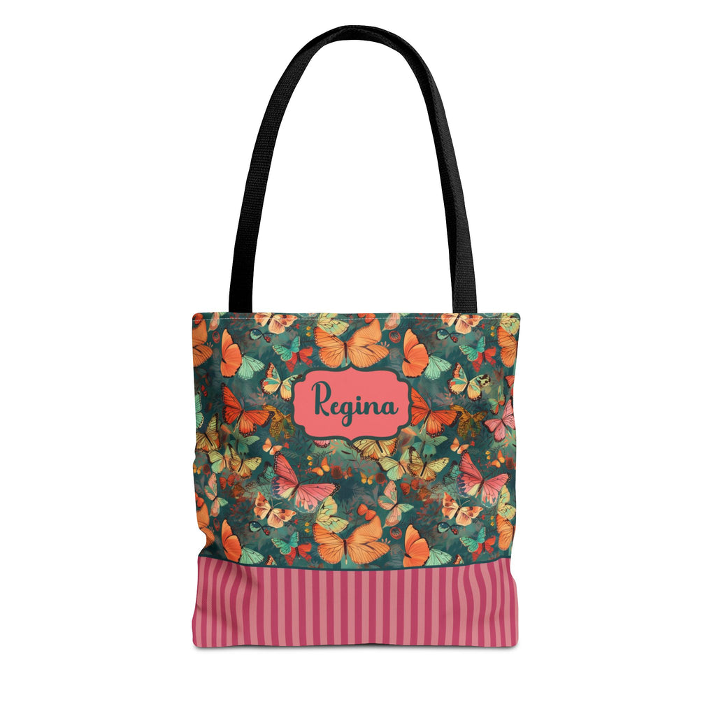 Personalizable Girly Handwriting Bag - Dreamy Butterfly Striped Tote