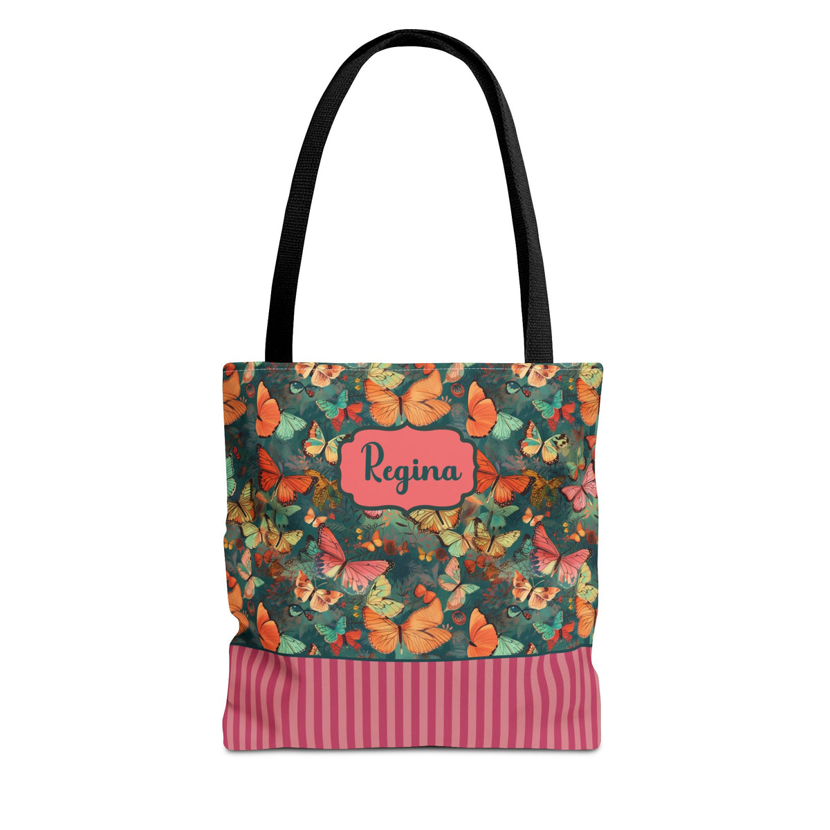 Personalizable Girly Handwriting Bag - Dreamy Butterfly Striped Tote