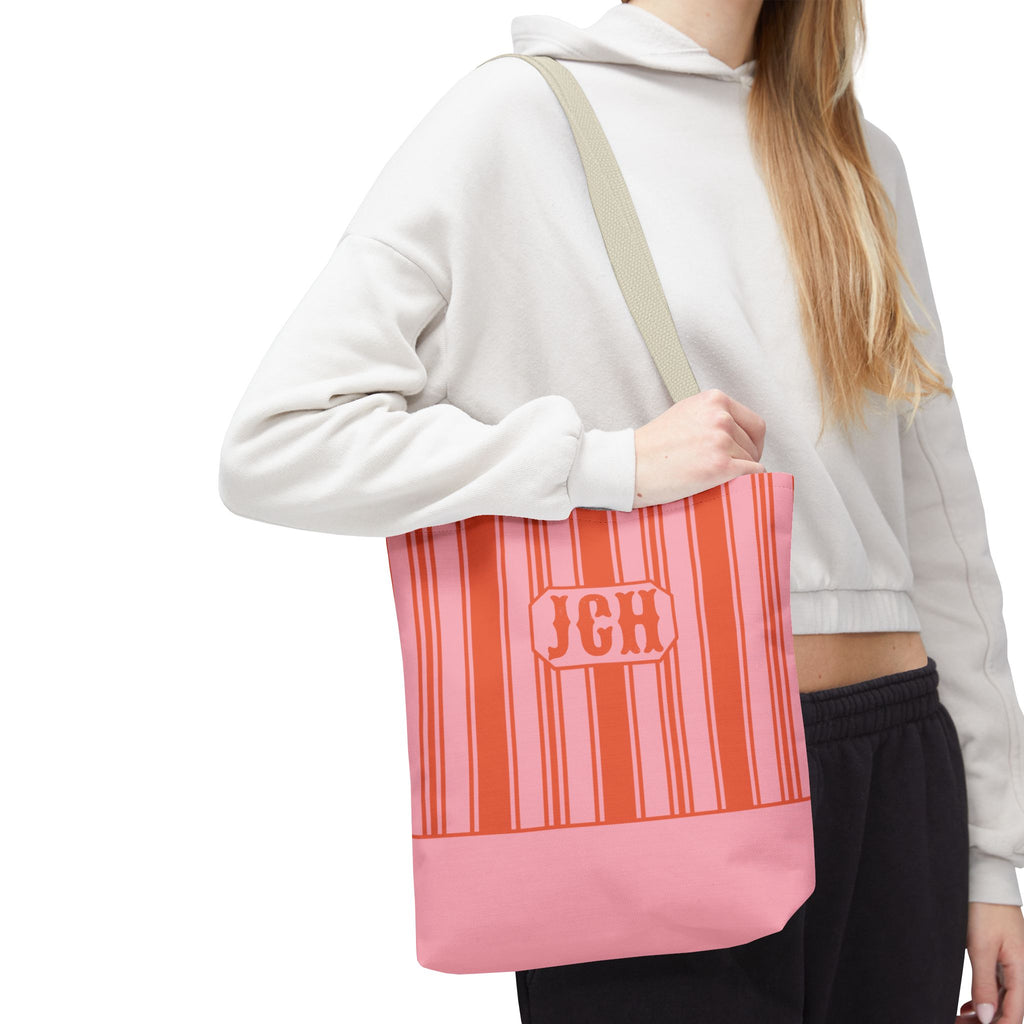 Striped Pink and Orange Tote Bag - Personalizable Bright Beach and Market Tote
