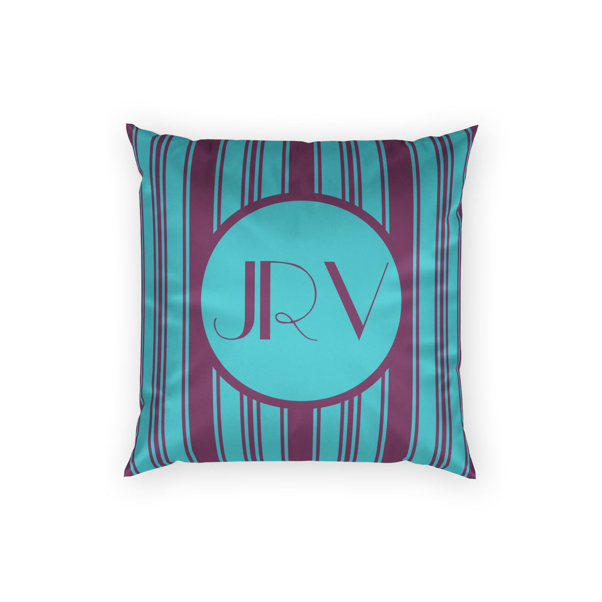 Retro Modern Velvet Pillow - Personalizable Violet and Teal Vintage Striped Monogram Pillow