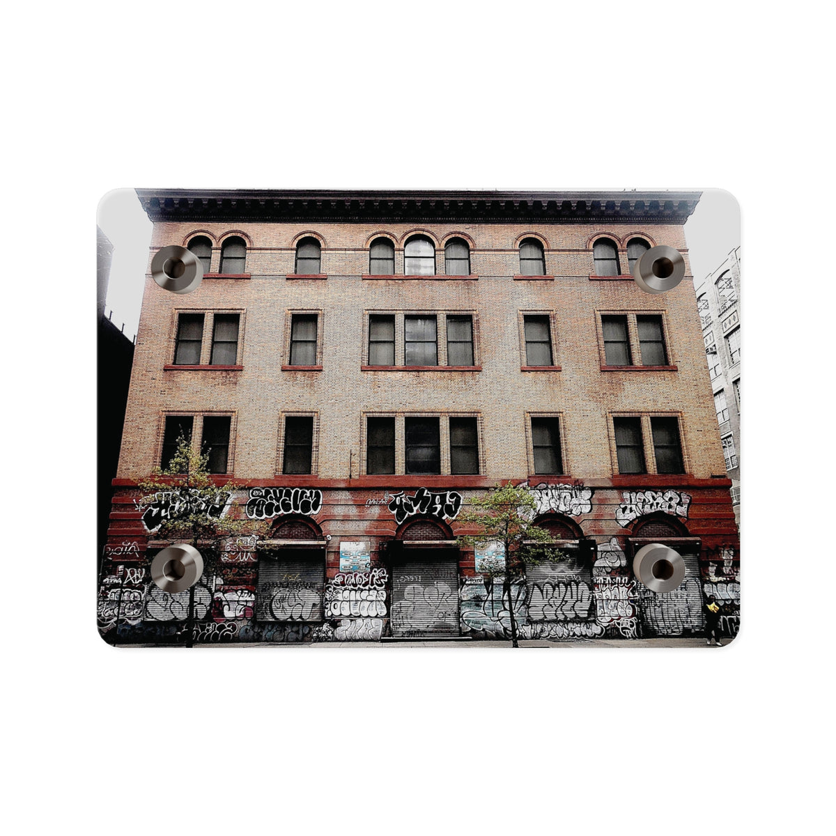 Urban Graffiti Photo Wall Art- Street Level Tagged Building  Acrylic Wall Art Panel