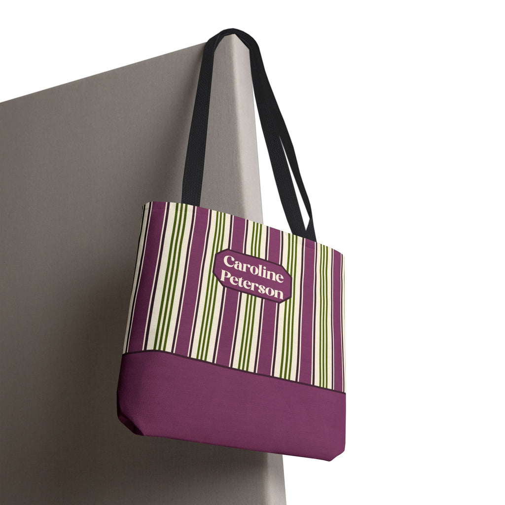 Personalizable Striped Tote Bag - Colorful Green and Purple Stripe Carryall