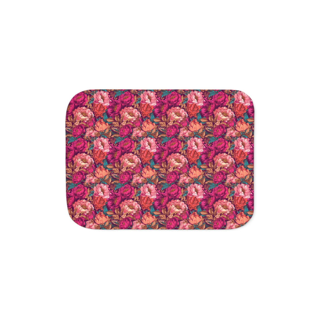 Vivid Magenta Peony Maximalist Sherpa Throw Blanket