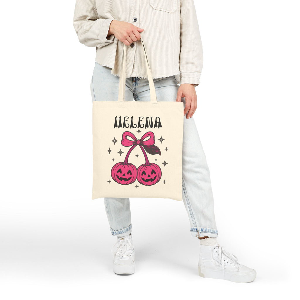 Spooky Cherry Jack-O'-Lantern Trick or Treat Bag - Cute Personalized Halloween Canvas Tote