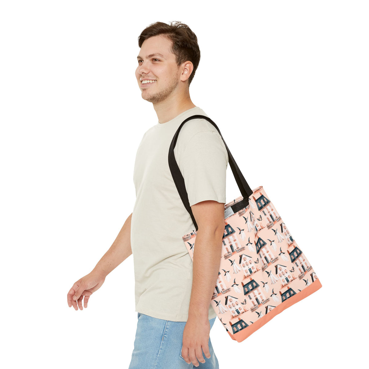 Spooky Cottage Pattern Tote -Haunted Village Ghosts and Houses Bag