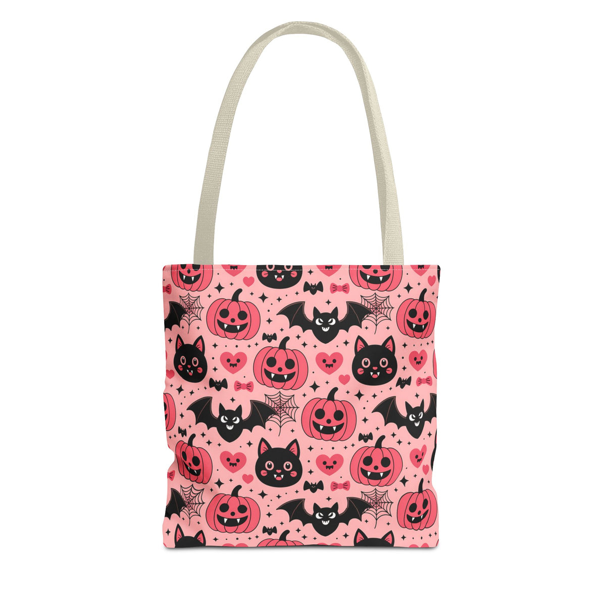 Cute Halloween Trick or Treat Tote Bag  - Pink Pumpkins, Black Cats and Bats Candy Carryall