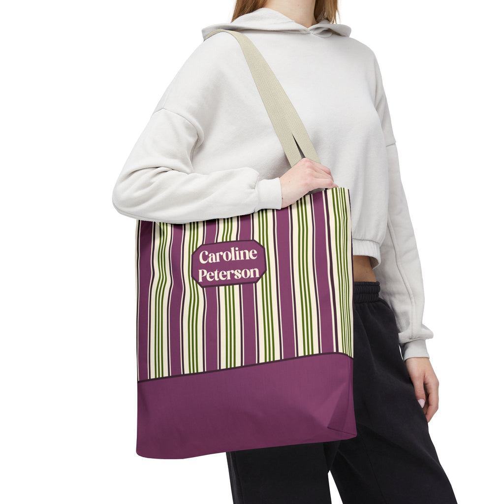 Personalizable Striped Tote Bag - Colorful Green and Purple Stripe Carryall