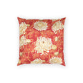 Elegant Floral Velvet Pillow - Cream Chrysanthemums on Vermillion Decorative Pillow