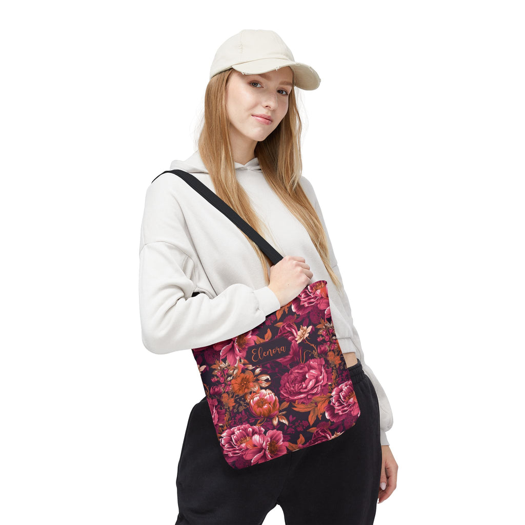 Personalizable Floral Maximalist Tote - Vivid Magenta and Orange Print Bag