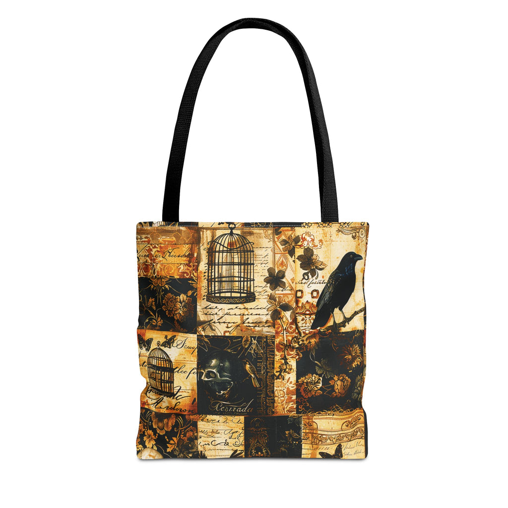 Gothic Raven Patchwork Tote Bag – Vintage Sepia and Black Collage Print