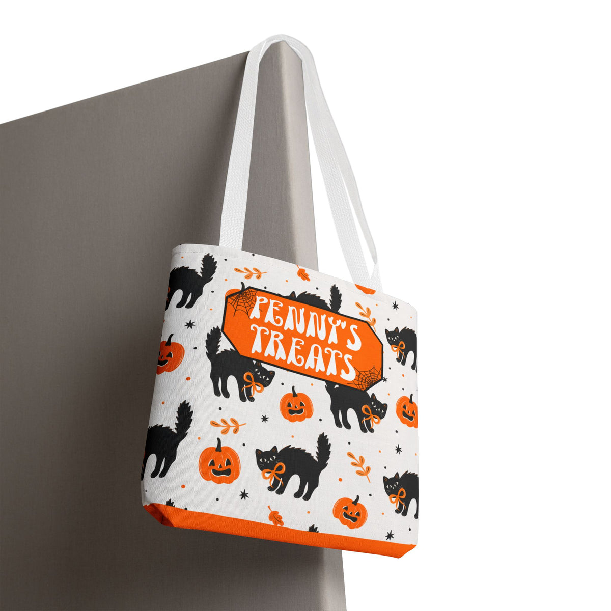 Cute Black Cats and Pumpkins Carryall -Personalized Halloween Trick or Treat Tote Bag