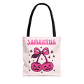 Personalized Halloween Tote - Pink Pumpkin Cherries "So Cute It's Spooky" Trick or Treat Bag