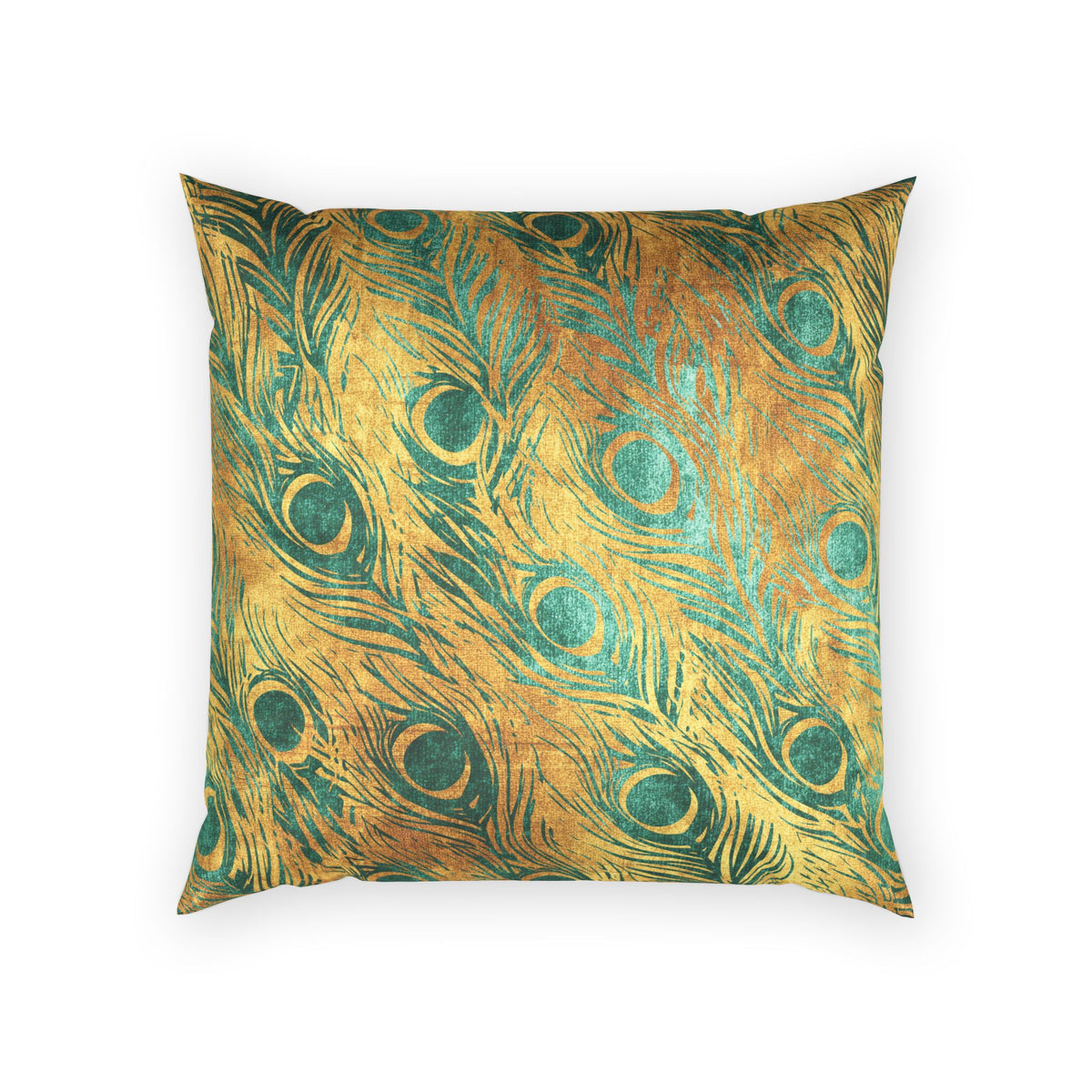 Peacock Feather Throw Pillow- Luxe Velvet Gold and Green Decorative Pillow