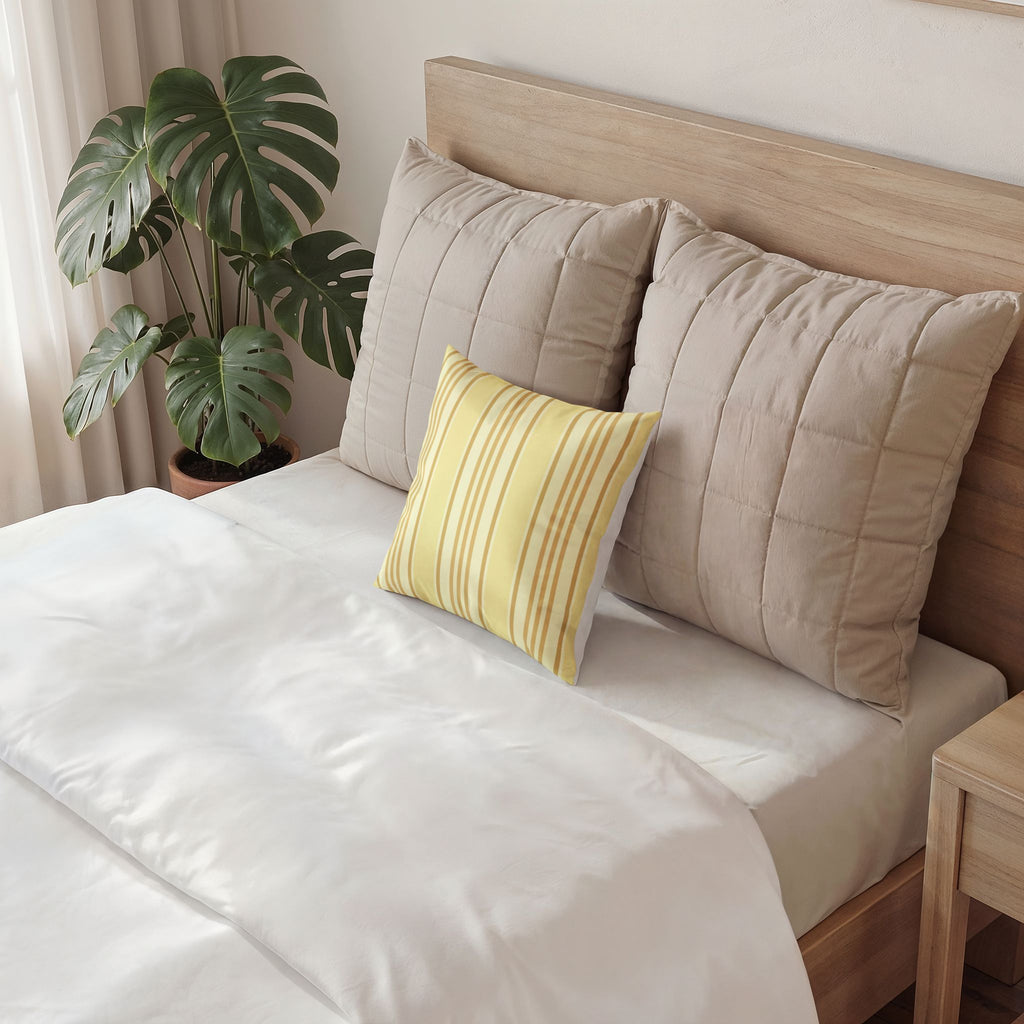 Velvet Ticking Stripe Decorative Pillow - Butter Yellow Throw Pillow
