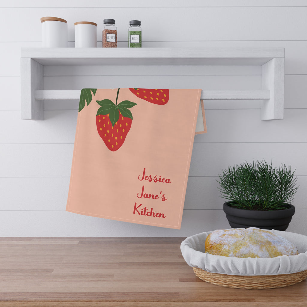 Personalizable Strawberry Tea Towel - Charming Pink Kitchen Towel