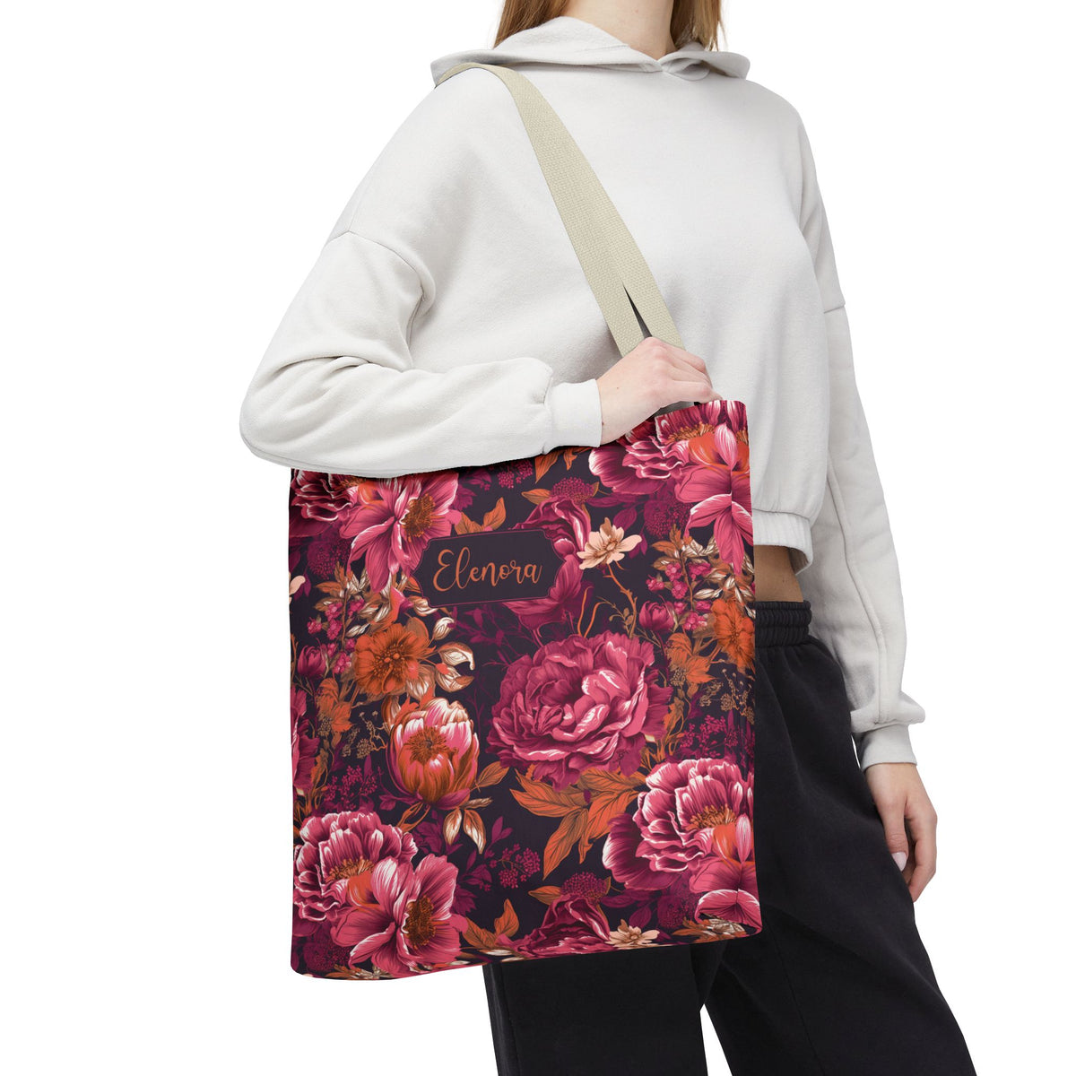 Personalizable Floral Maximalist Tote - Vivid Magenta and Orange Print Bag