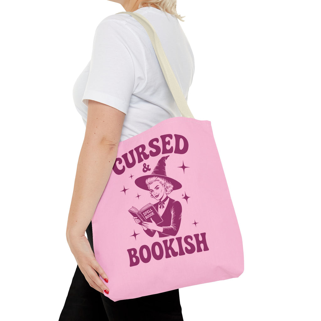 Cursed and Bookish Tote Bag — Witchy Pink Vintage Book Lover Shopper