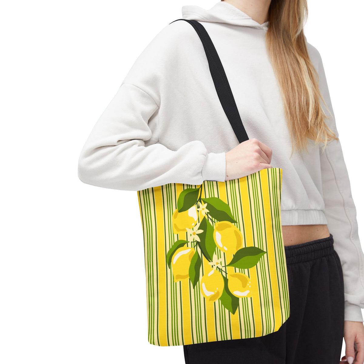 Lemon Stripe Tote Bag - Bright Citrus Summer Market Bag