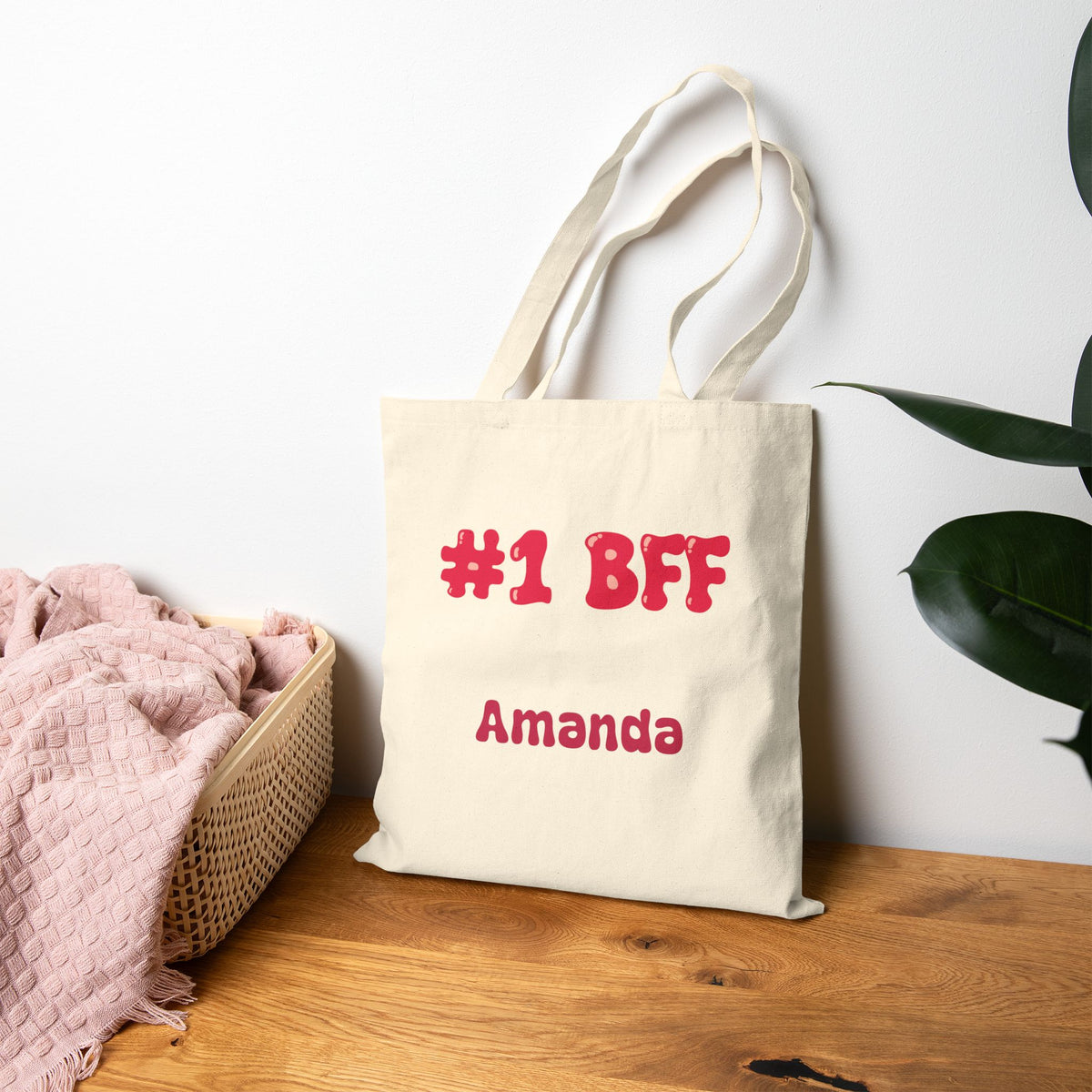 Best Friend Tote Bag - Personalizable Strawberry Milk Pink Bestie Canvas Tote