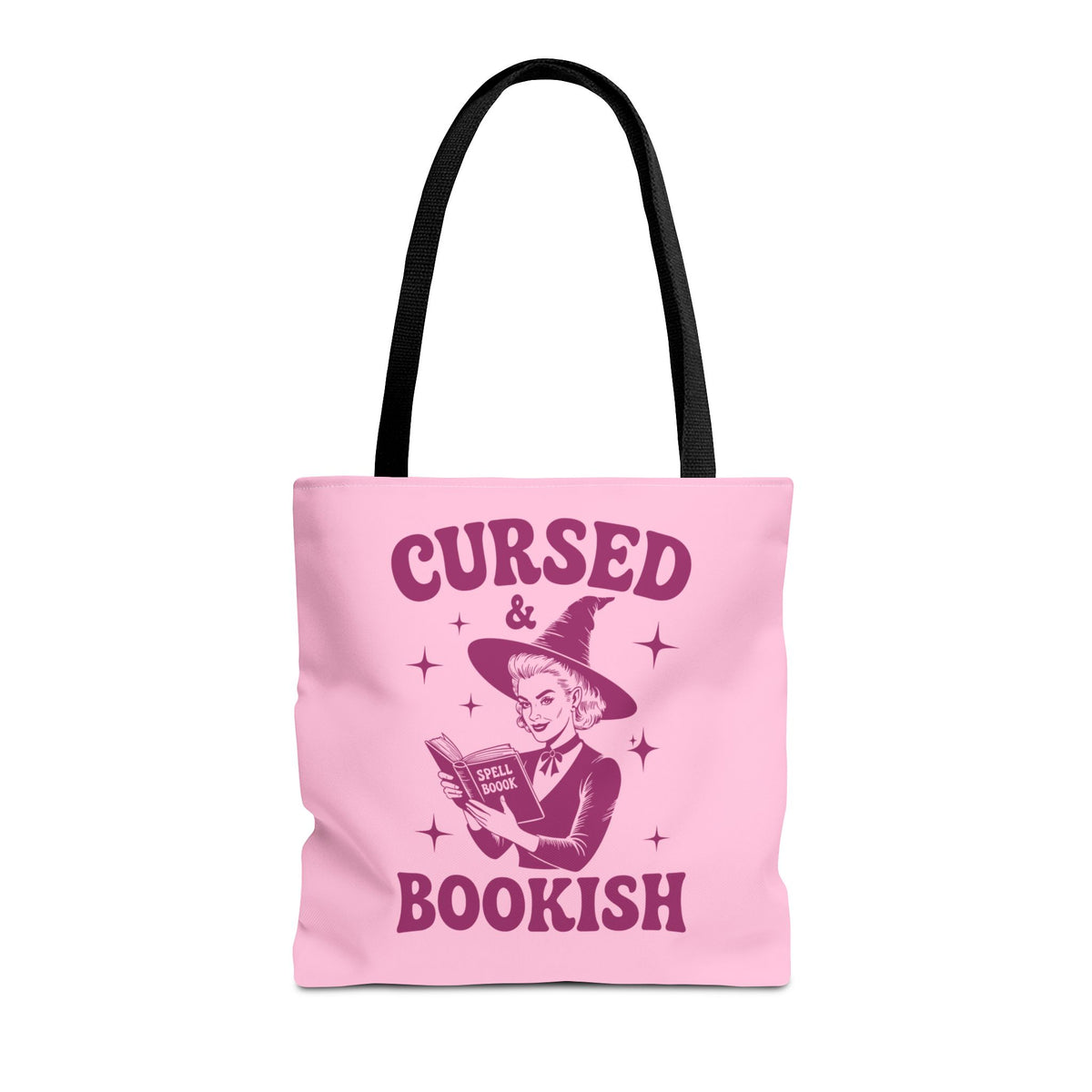 Cursed and Bookish Tote Bag — Witchy Pink Vintage Book Lover Shopper