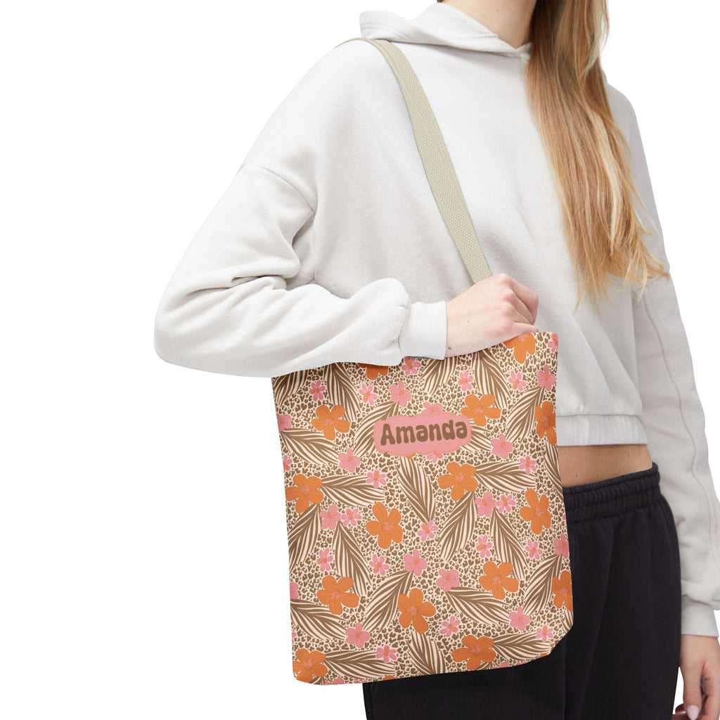 Personalizable Tropical Tote - Pink and Orange Floral Bag