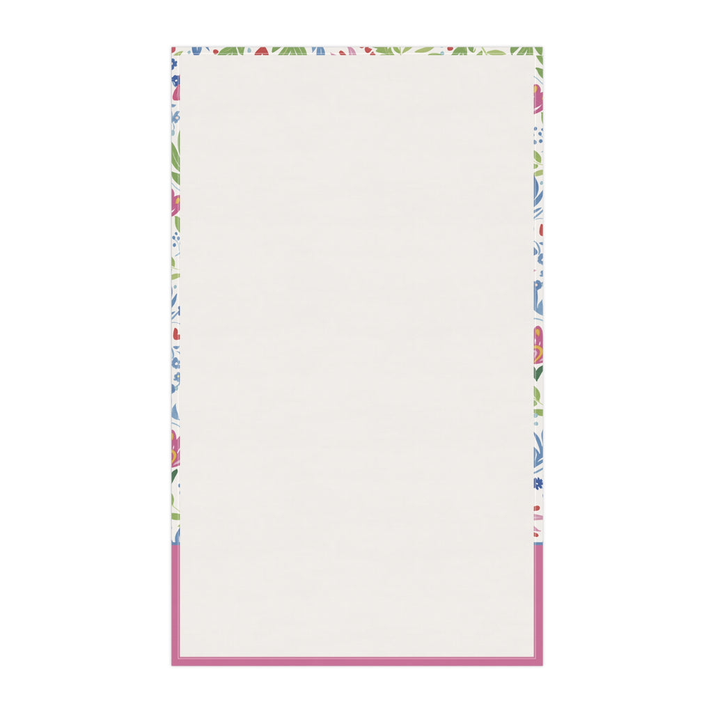 Personalizable Folk Art Tea Towel - Bright Floral Pattern Kitchen Towel
