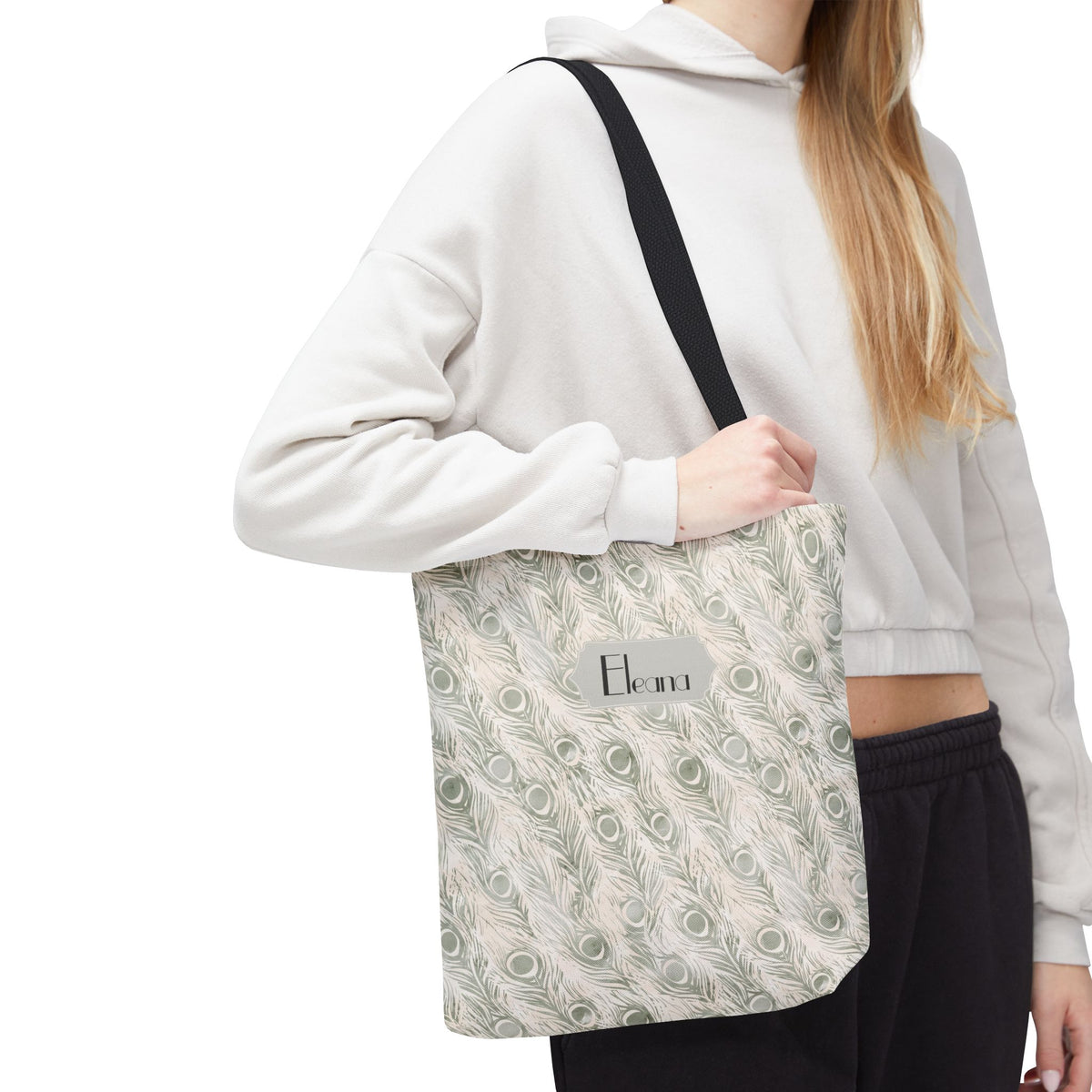 Personalizable Tote - Elegant Grey Peacock Feather Pattern Bag