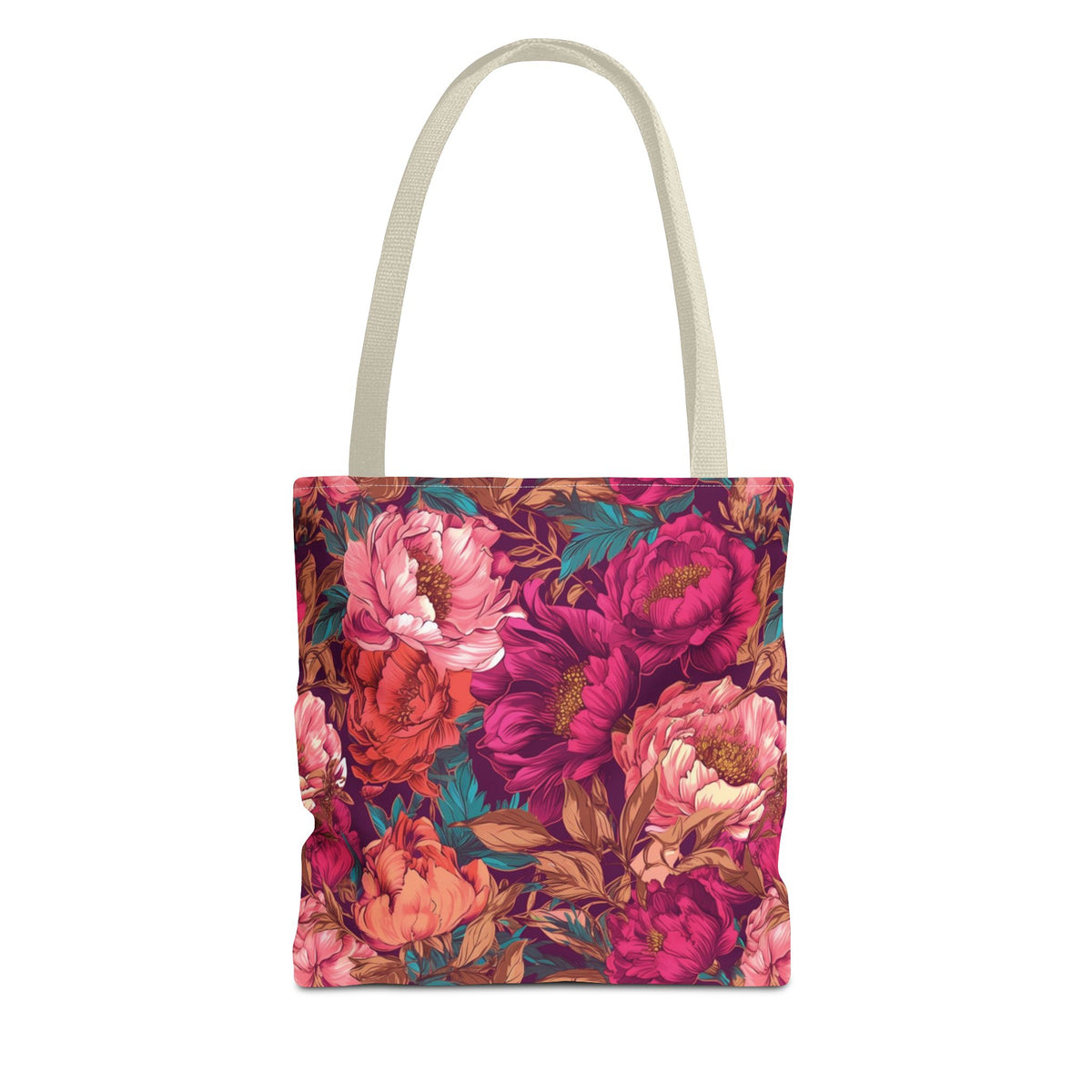 Bright Magenta and Teal Peony Tote Bag – Vintage Punk Floral Carryall