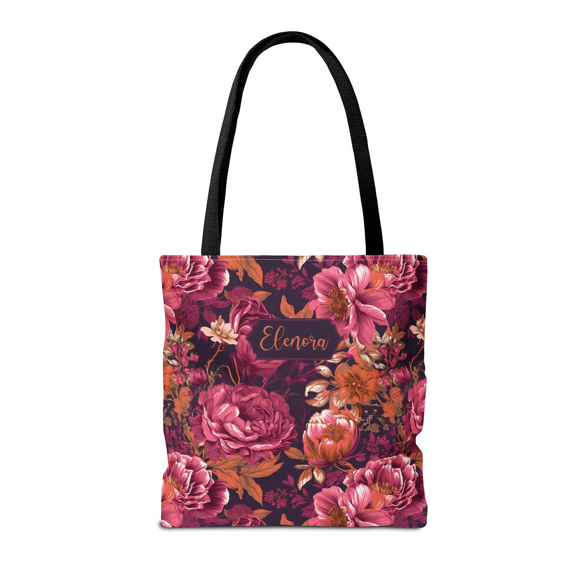Personalizable Floral Maximalist Tote - Vivid Magenta and Orange Print Bag