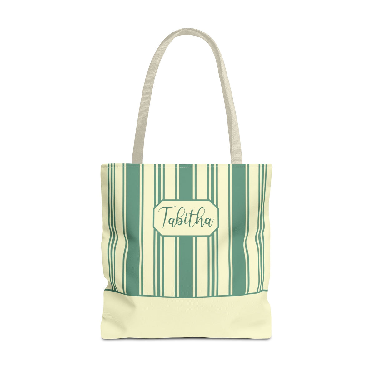 Striped Personalizable Carryall – Retro Mint and Cream Stripe Everyday Tote Bag