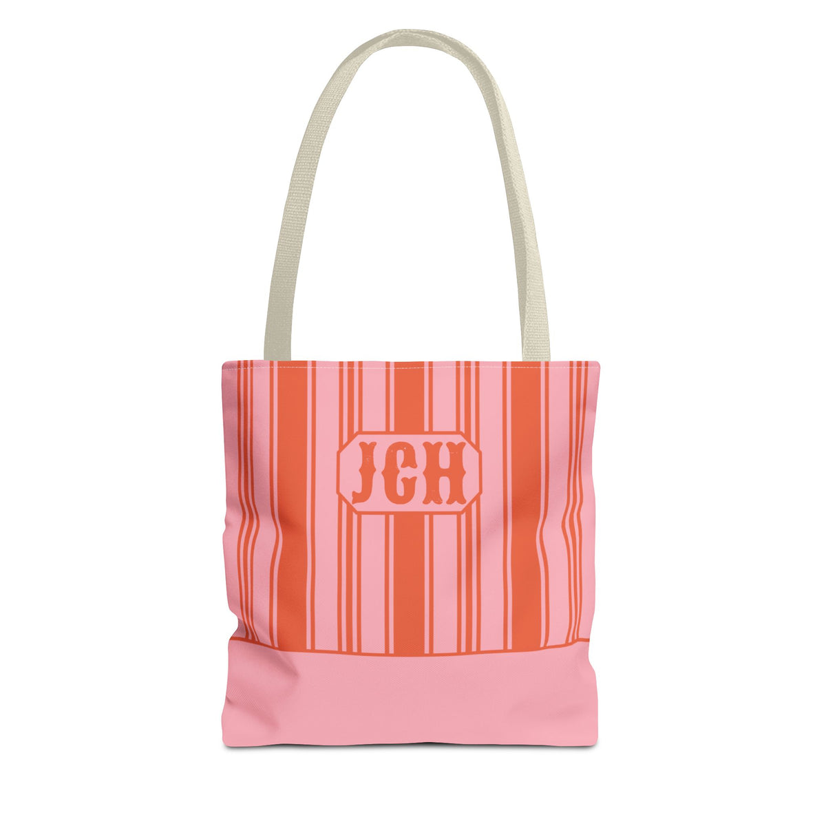 Striped Pink and Orange Tote Bag - Personalizable Bright Beach and Market Tote