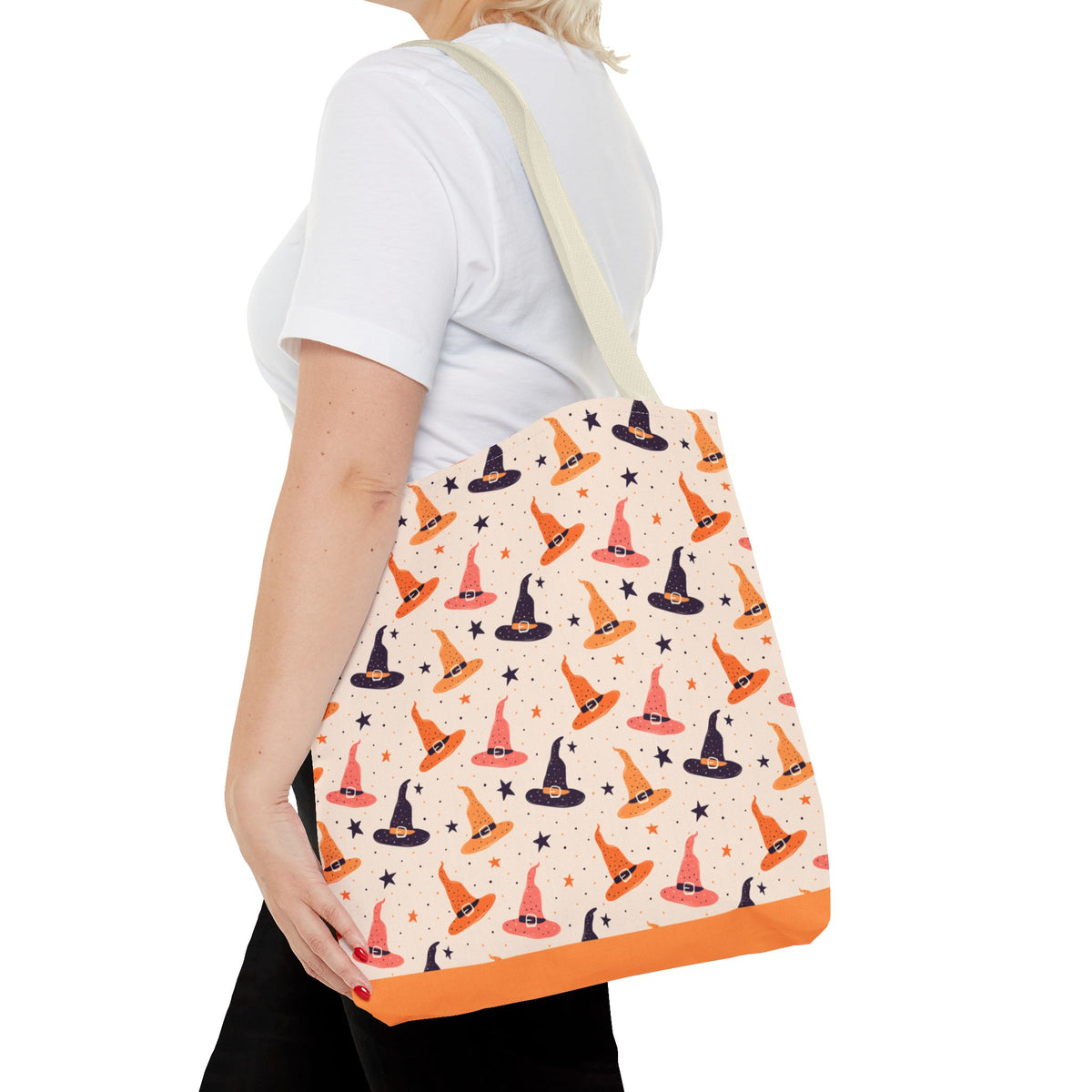 Halloween Witch Hat Tote Bag - Cute All-Over-Print Spooky Pattern