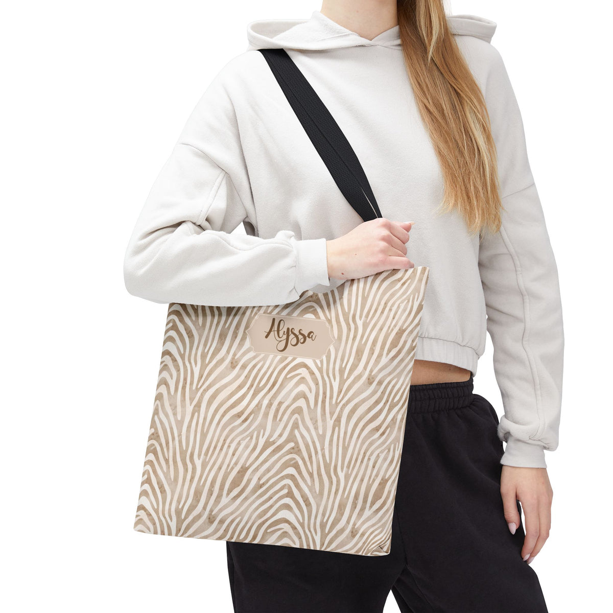 Personalizable Animal Print Bag - Beige Zebra Patterned Tote