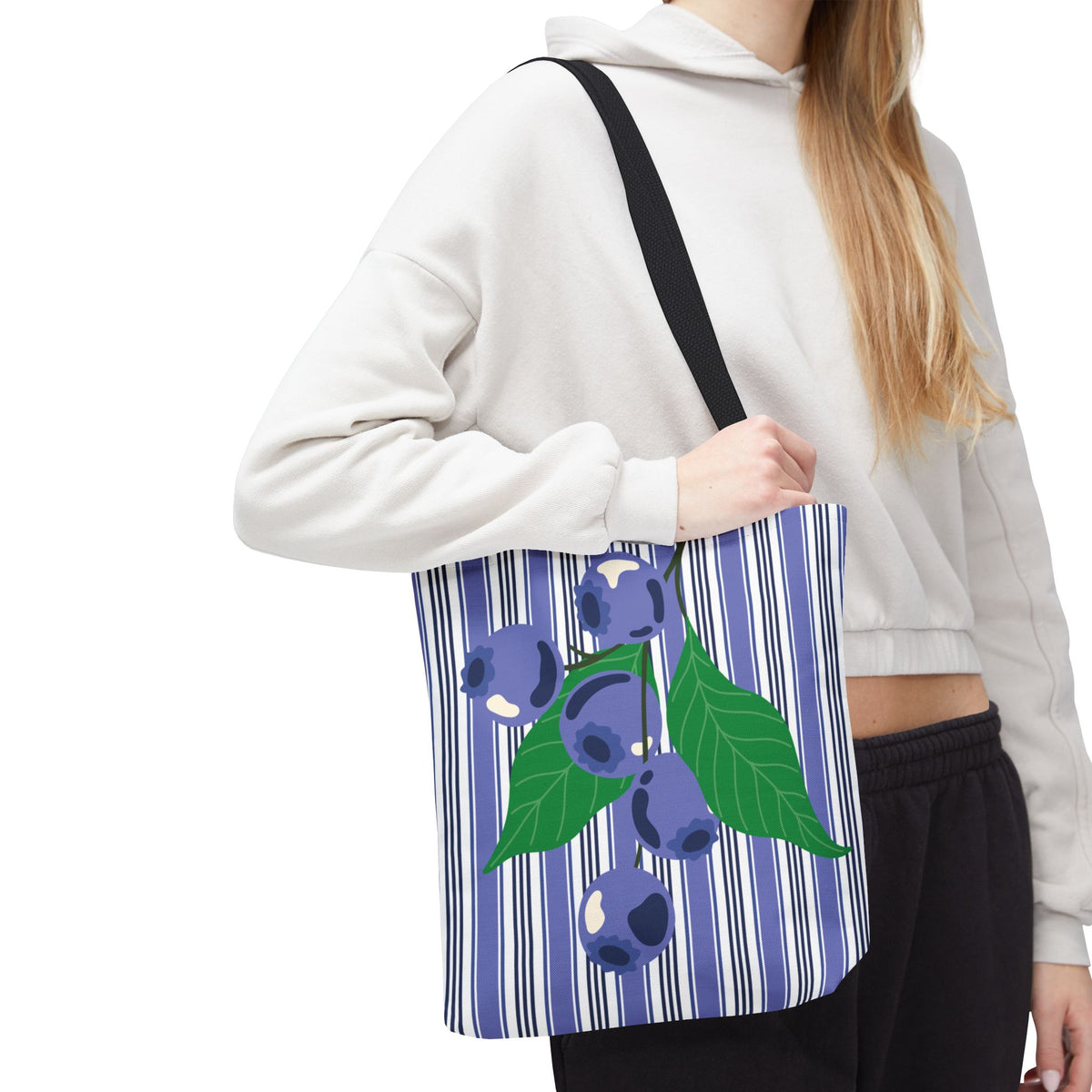 Blueberry Stripe Tote Bag - Summer Fruit Market Tote