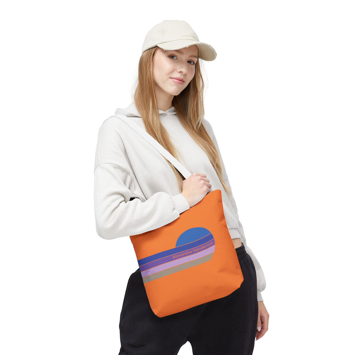 Orange Sunset Stripe Tote Bag – Retro Personalized Name Beach and Market Tote