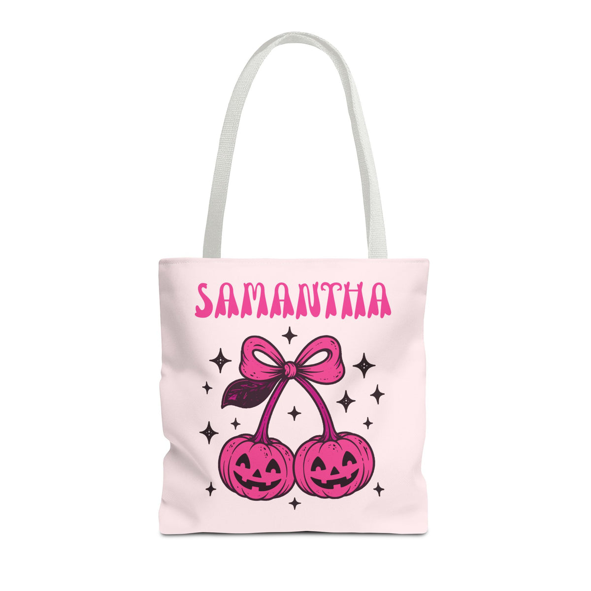 Personalized Halloween Tote - Pink Pumpkin Cherries "So Cute It's Spooky" Trick or Treat Bag