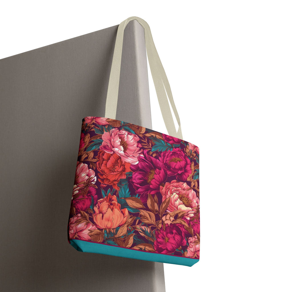 Bright Magenta and Teal Peony Tote Bag – Vintage Punk Floral Carryall