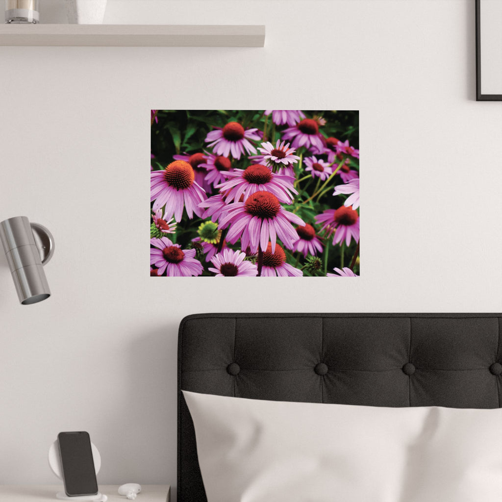 Floral Satin Poster - Vibrant Field of Purple Coneflowers Poster