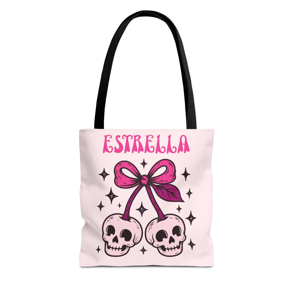 Personalized 'Creepy and Adorable' Pink Skull Cherries Tote Bag - Custom Trick-or-Treat Keepsake