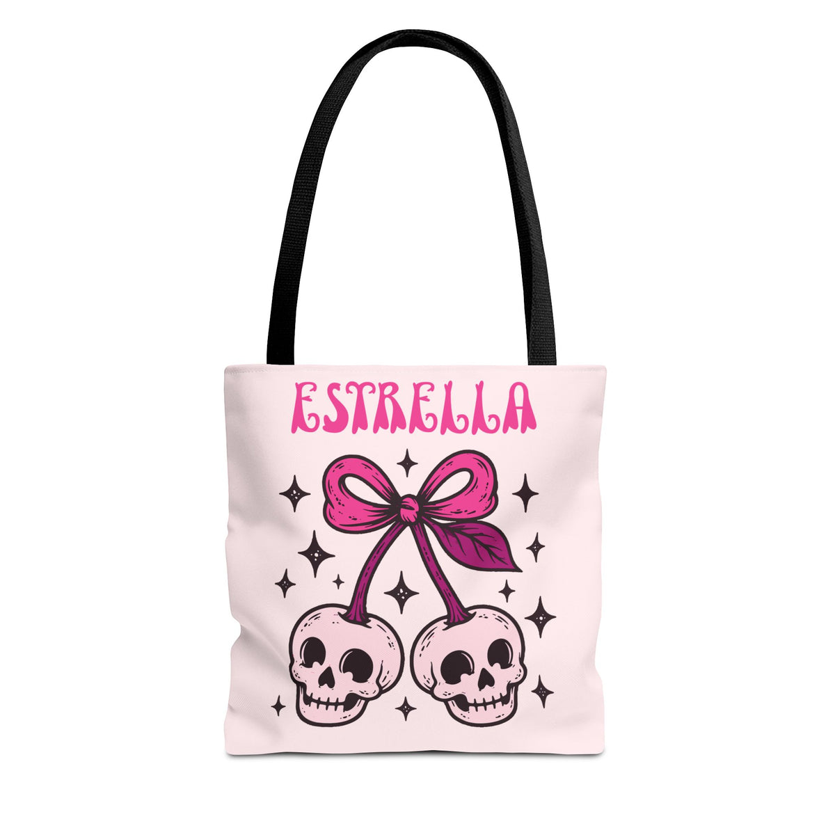 Personalized 'Creepy and Adorable' Pink Skull Cherries Tote Bag - Custom Trick-or-Treat Keepsake
