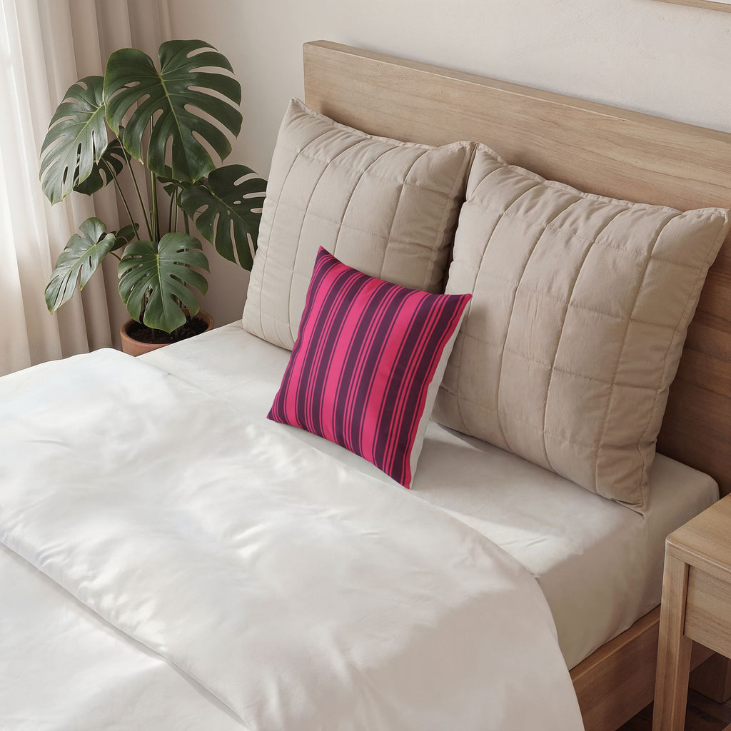 Decorative Velvet Pillow - Magenta and Violet Ticking Stripe Throw Pillow