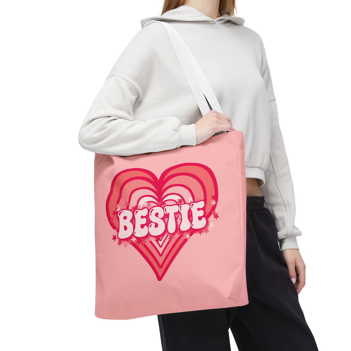 Personalizable Bestie Tote Bag - Strawberry Milk Pink Hearted Tote