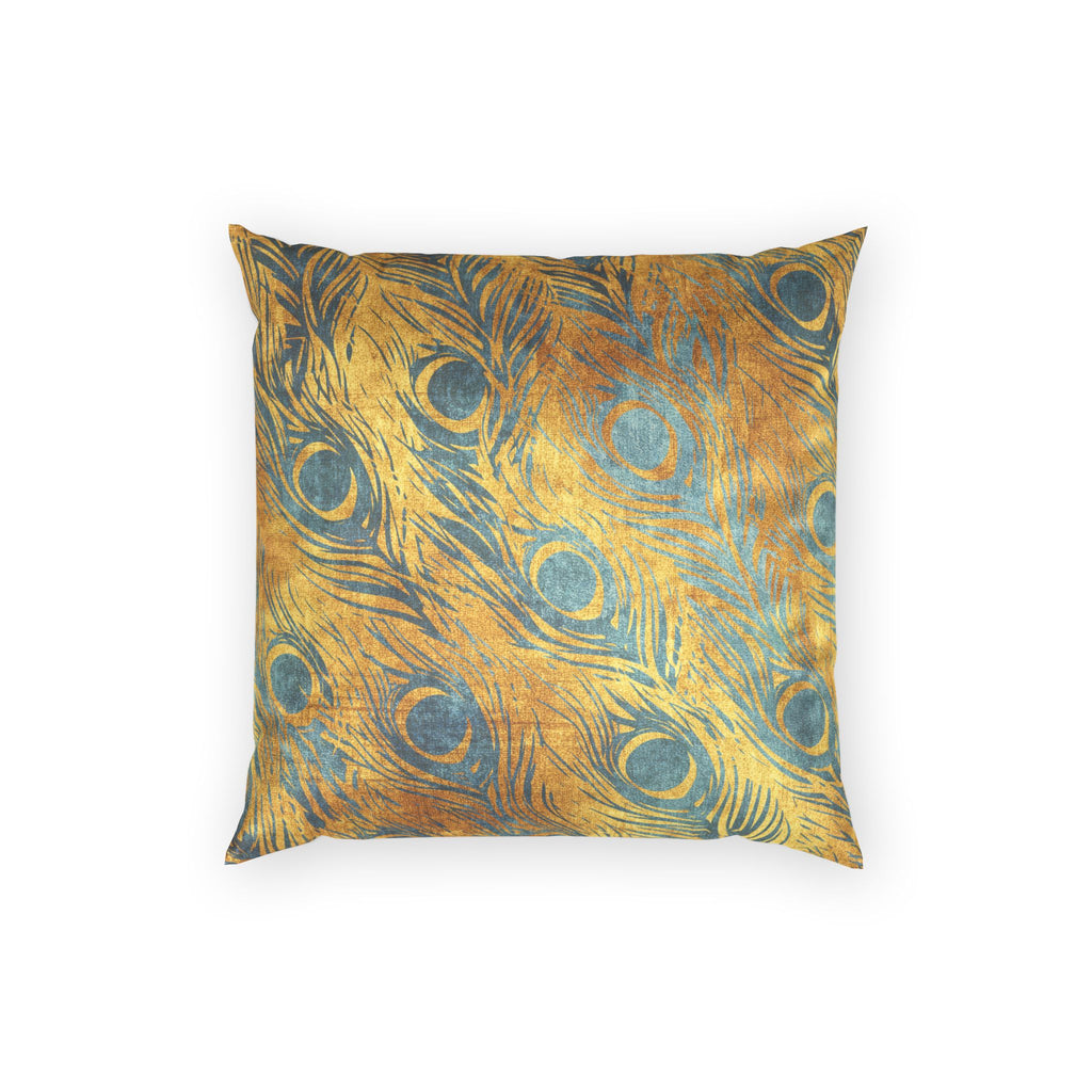 Peacock Feather Velvet Pillow - Luxe Gold and Teal Decorative Pillow