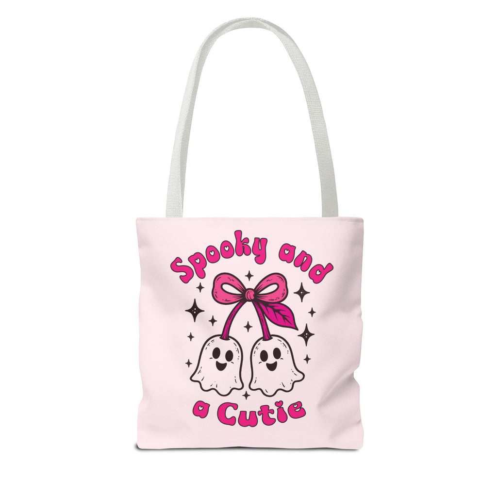 Pink Cute Ghost Cherries Tote Bag - "Spooky and a Cutie" Personalized Halloween Tote