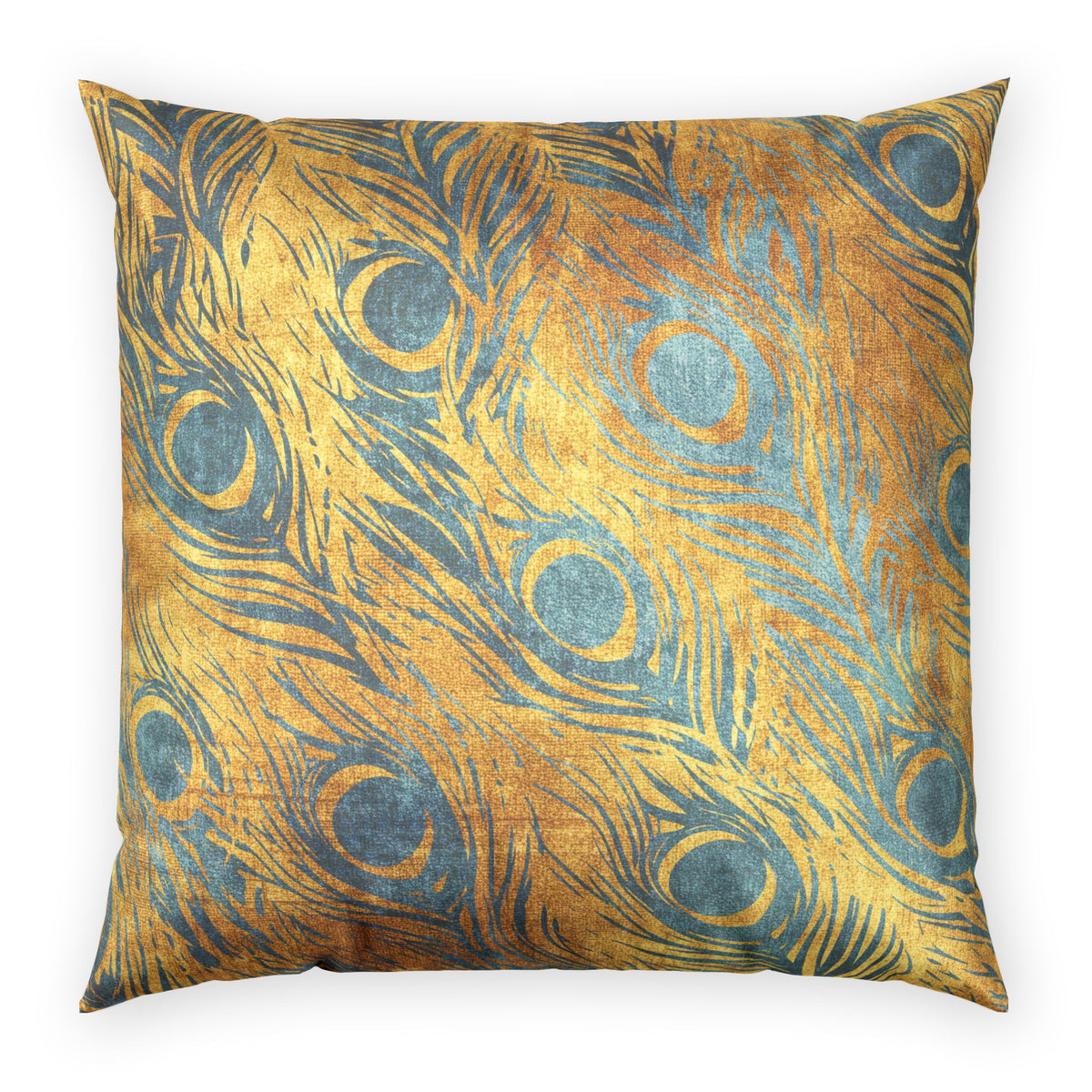 Peacock Feather Velvet Pillow - Luxe Gold and Teal Decorative Pillow